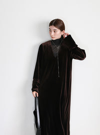 ボウタイリボンVネックベロアワンピース