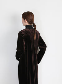 ボウタイリボンVネックベロアワンピース