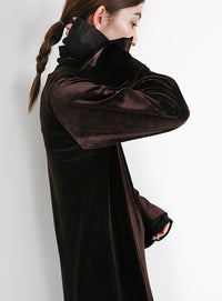 ボウタイリボンVネックベロアワンピース