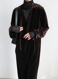 ボウタイリボンVネックベロアワンピース