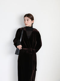 ボウタイリボンVネックベロアワンピース