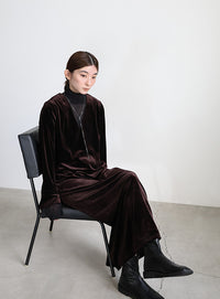 ボウタイリボンVネックベロアワンピース