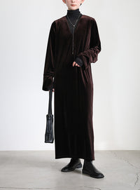 ボウタイリボンVネックベロアワンピース