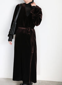 ボウタイリボンVネックベロアワンピース