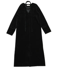 ボウタイリボンVネックベロアワンピース