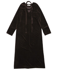 ボウタイリボンVネックベロアワンピース