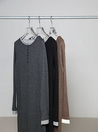 カットリブレイヤードヘンリーネックワンピース