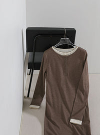 カットリブレイヤードヘンリーネックワンピース