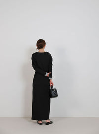 カットリブレイヤードヘンリーネックワンピース