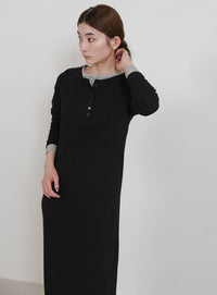 カットリブレイヤードヘンリーネックワンピース