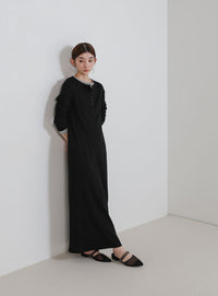 カットリブレイヤードヘンリーネックワンピース