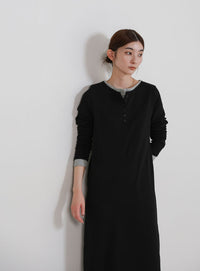 カットリブレイヤードヘンリーネックワンピース