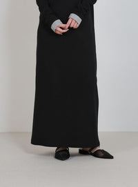 カットリブレイヤードヘンリーネックワンピース