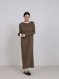 カットリブレイヤードヘンリーネックワンピース