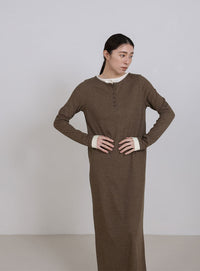 カットリブレイヤードヘンリーネックワンピース