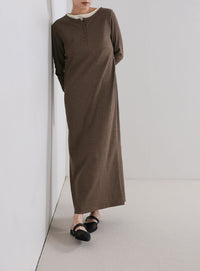 カットリブレイヤードヘンリーネックワンピース