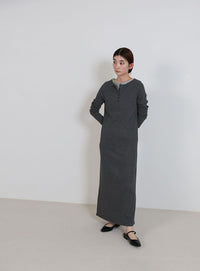 カットリブレイヤードヘンリーネックワンピース