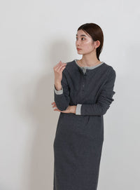 カットリブレイヤードヘンリーネックワンピース