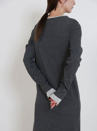 カットリブレイヤードヘンリーネックワンピース