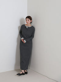 カットリブレイヤードヘンリーネックワンピース