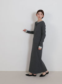 カットリブレイヤードヘンリーネックワンピース