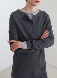 カットリブレイヤードヘンリーネックワンピース