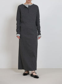 カットリブレイヤードヘンリーネックワンピース