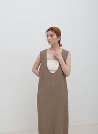 バックスリットUネックロングワンピース