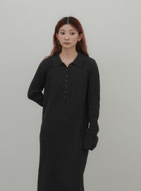 ケーブル編みロングニットワンピース