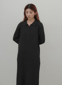 ケーブル編みロングニットワンピース