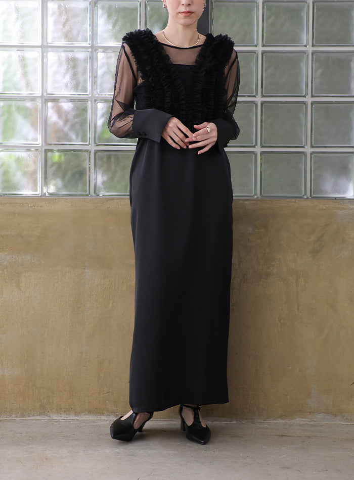 ダイアグラム レース サテン ワンピース 結婚式 ホテル インナーキャミ