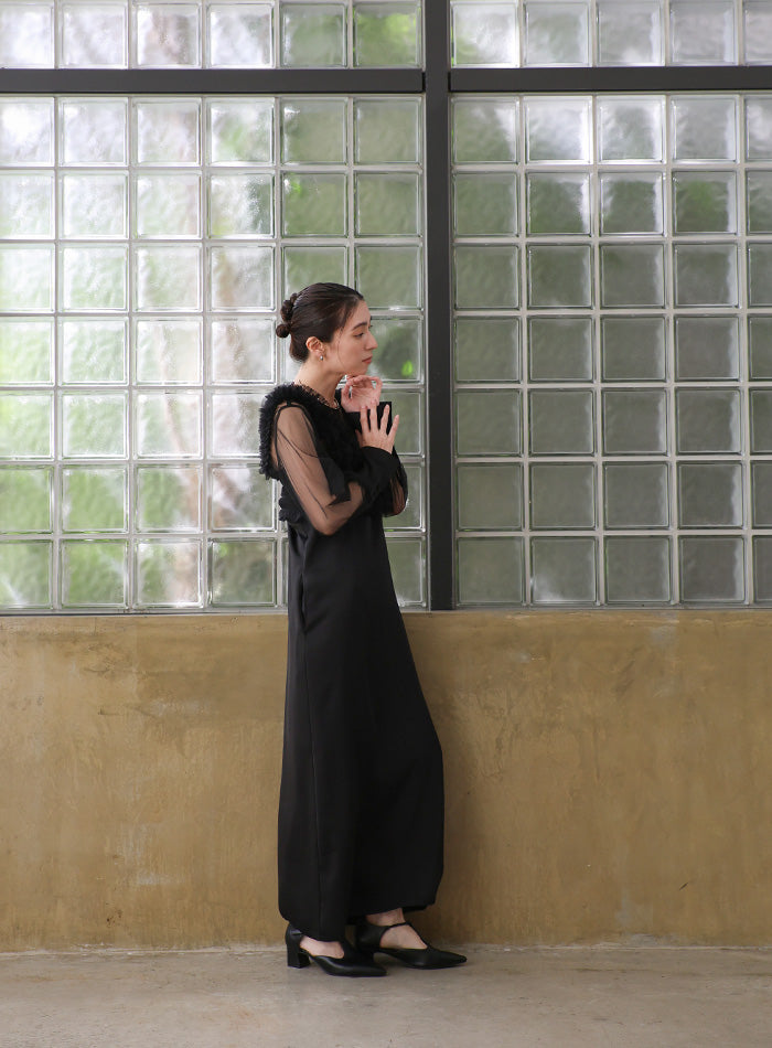 オケージョン/結婚式】フリルトップスサテンキャミワンピースセット