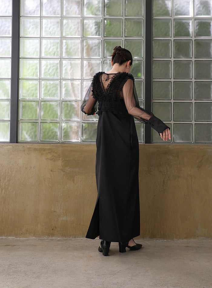 オケージョン/結婚式】フリルトップスサテンキャミワンピースセット