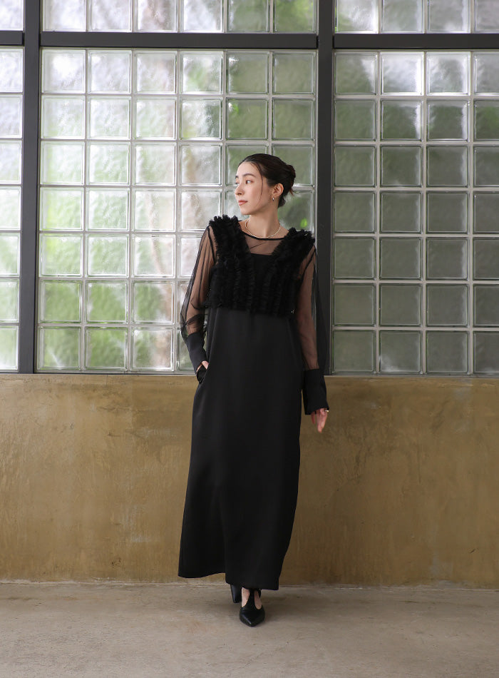 select MOCA オケージョン　フリルトップスサテンキャミワンピセット オケージョン/結婚式】フリルトップスサテンキャミワンピースセット