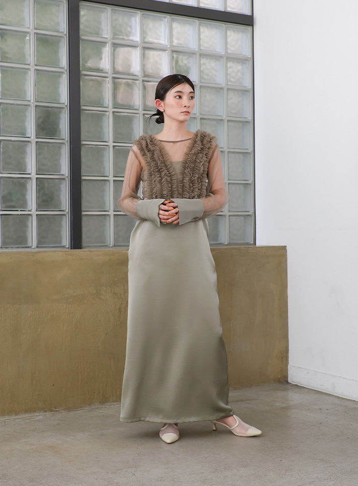 オケージョン/結婚式】フリルトップスサテンキャミワンピースセット