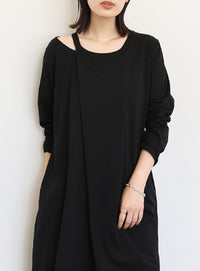 【Et】アシンメトリーネックワンピース