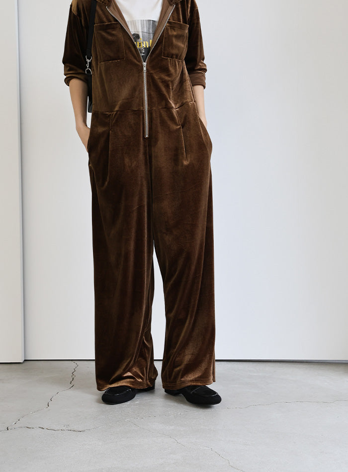 フロントジップベロアオールインワン