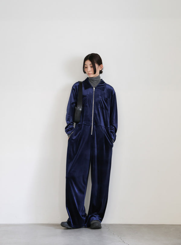 フロントジップベロアオールインワン