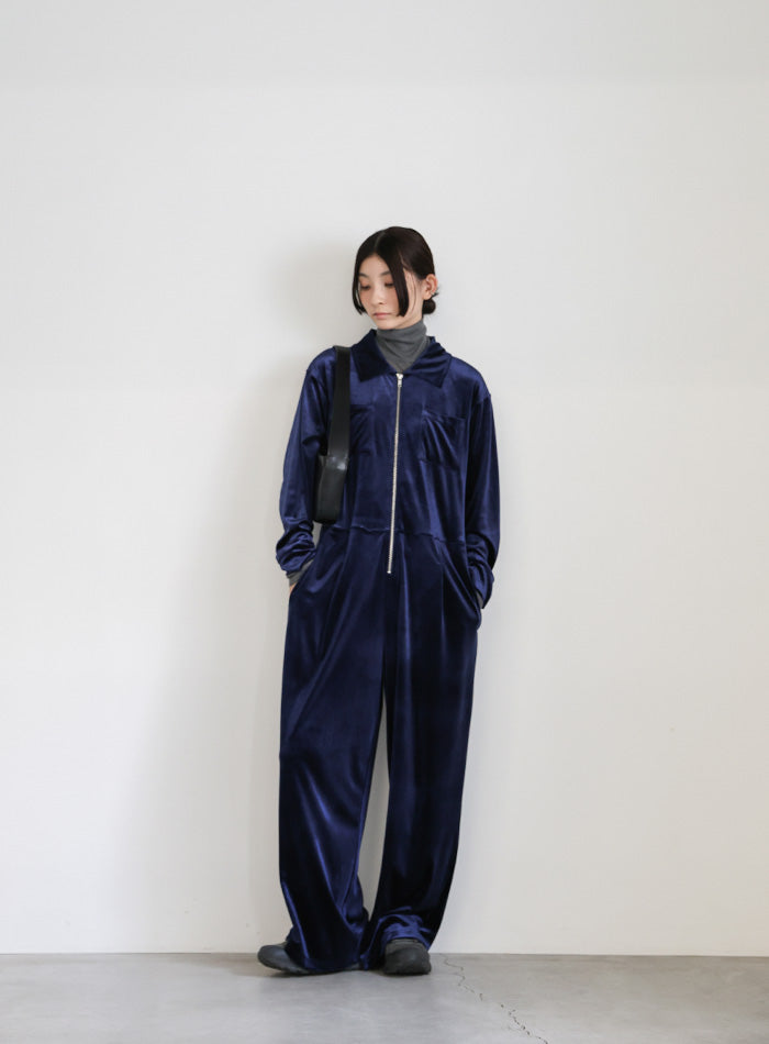 フロントジップベロアオールインワン