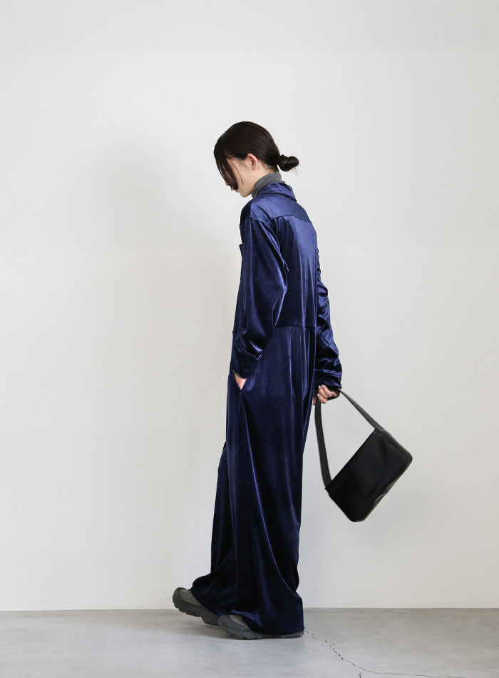 フロントジップベロアオールインワン