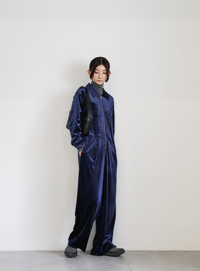フロントジップベロアオールインワン