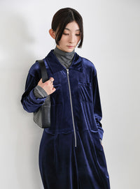フロントジップベロアオールインワン