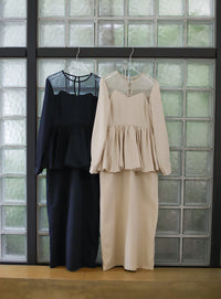 【オケージョン/結婚式】ペプラムバルーンドッキングワンピース