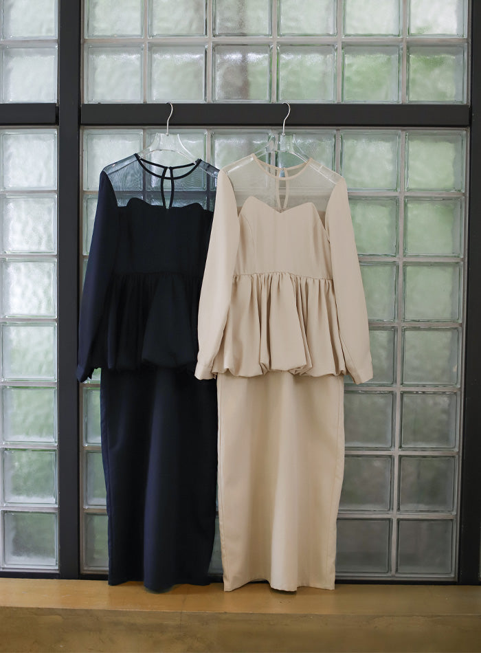 【オケージョン/結婚式】ペプラムバルーンドッキングワンピース