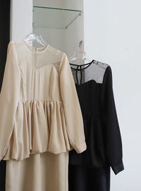 【オケージョン/結婚式】ペプラムバルーンドッキングワンピース