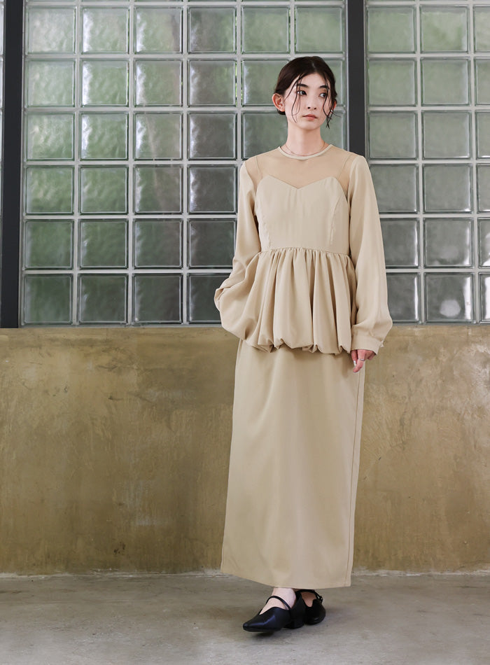 【オケージョン/結婚式】ペプラムバルーンドッキングワンピース