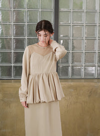 【オケージョン/結婚式】ペプラムバルーンドッキングワンピース