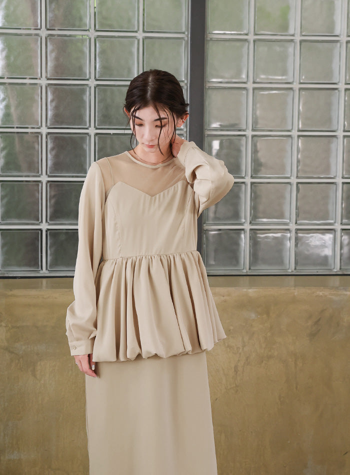 【オケージョン/結婚式】ペプラムバルーンドッキングワンピース