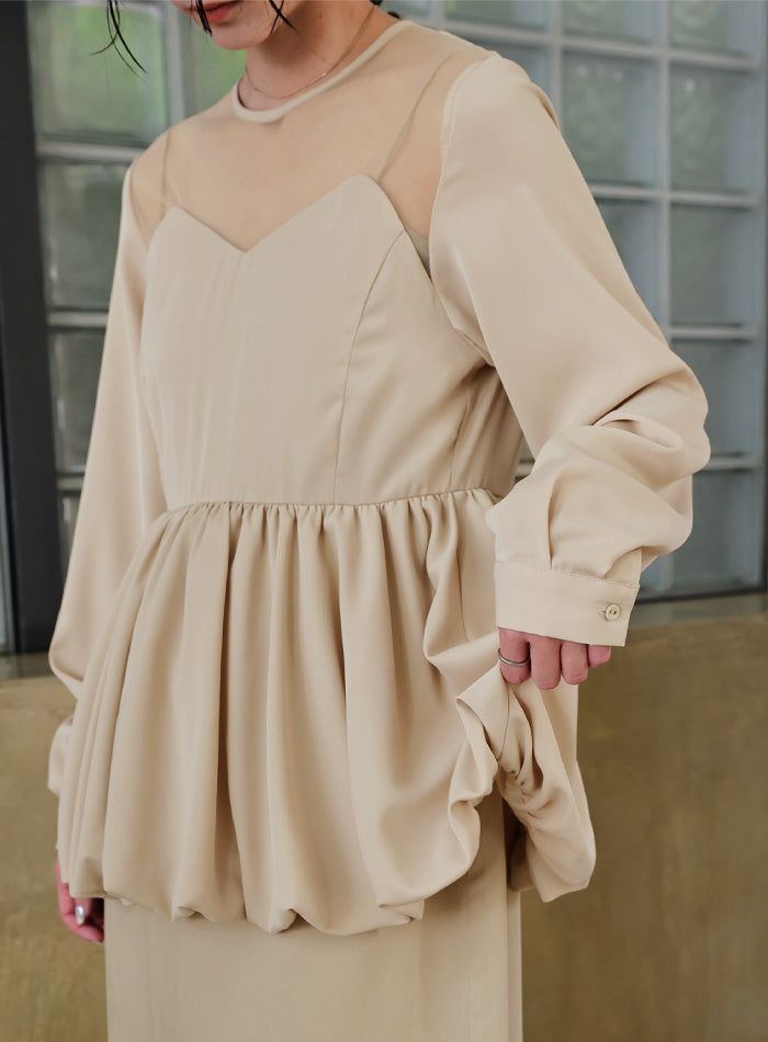 【オケージョン/結婚式】ペプラムバルーンドッキングワンピース