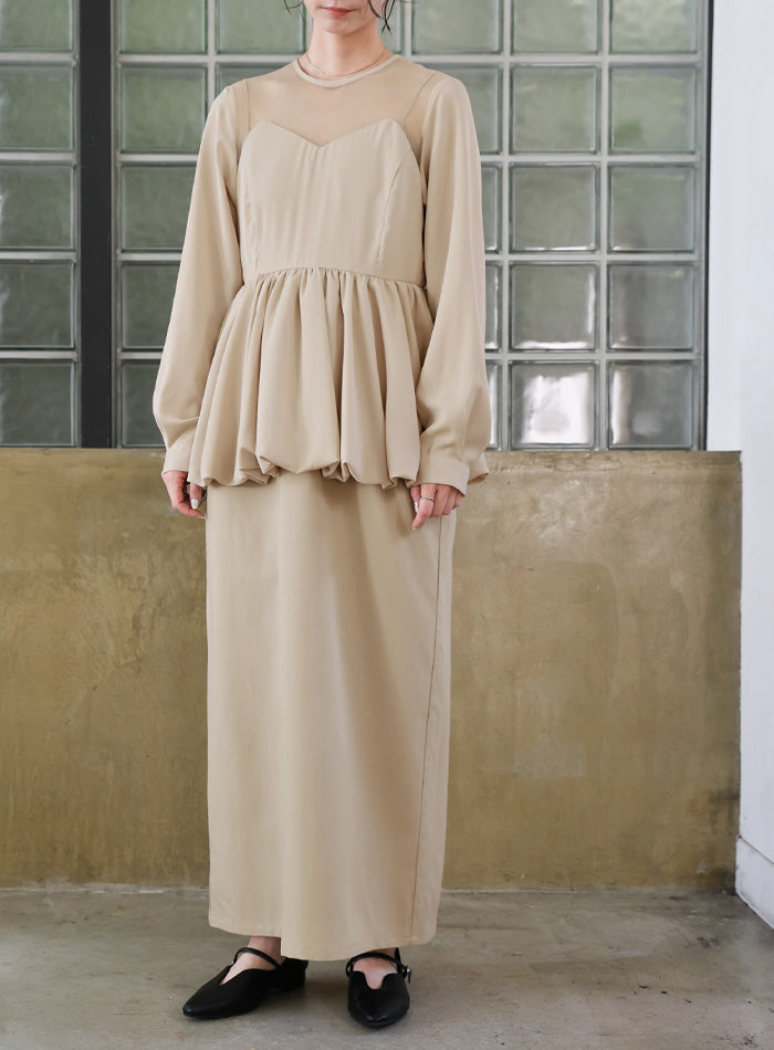 【オケージョン/結婚式】ペプラムバルーンドッキングワンピース